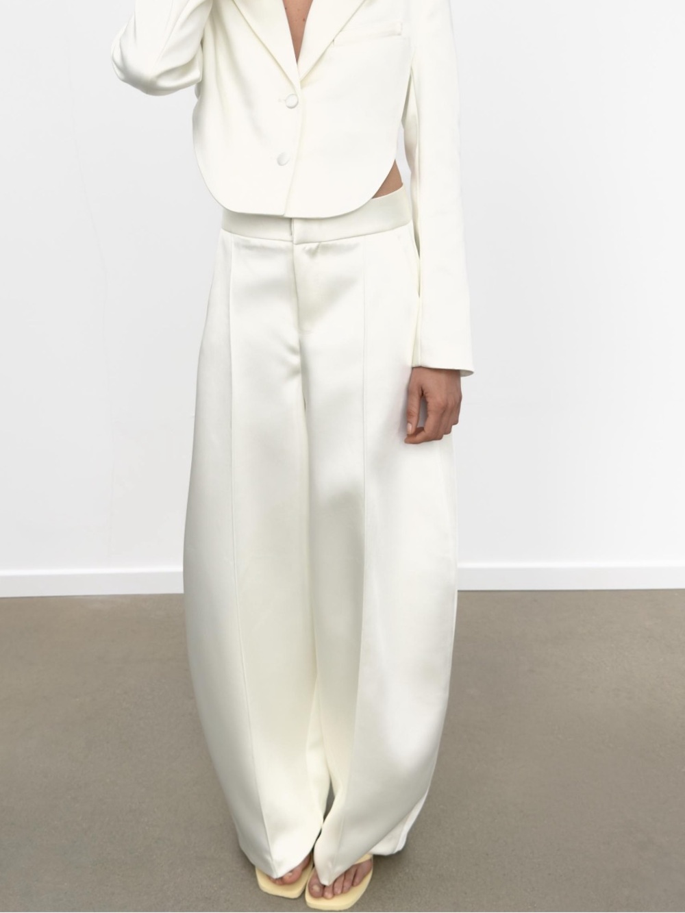 Zara Cream Wide-Leg Satin Trousers